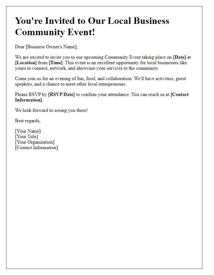 Letter template of community event invitation for local businesses