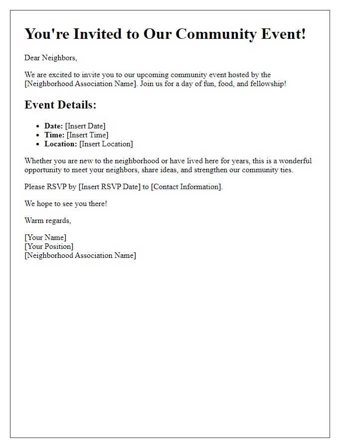 Letter template of community event invitation for neighborhood associations