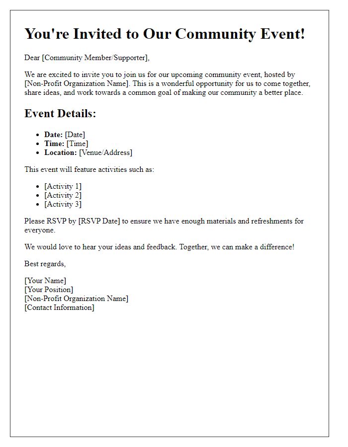 Letter template of community event invitation for non-profits