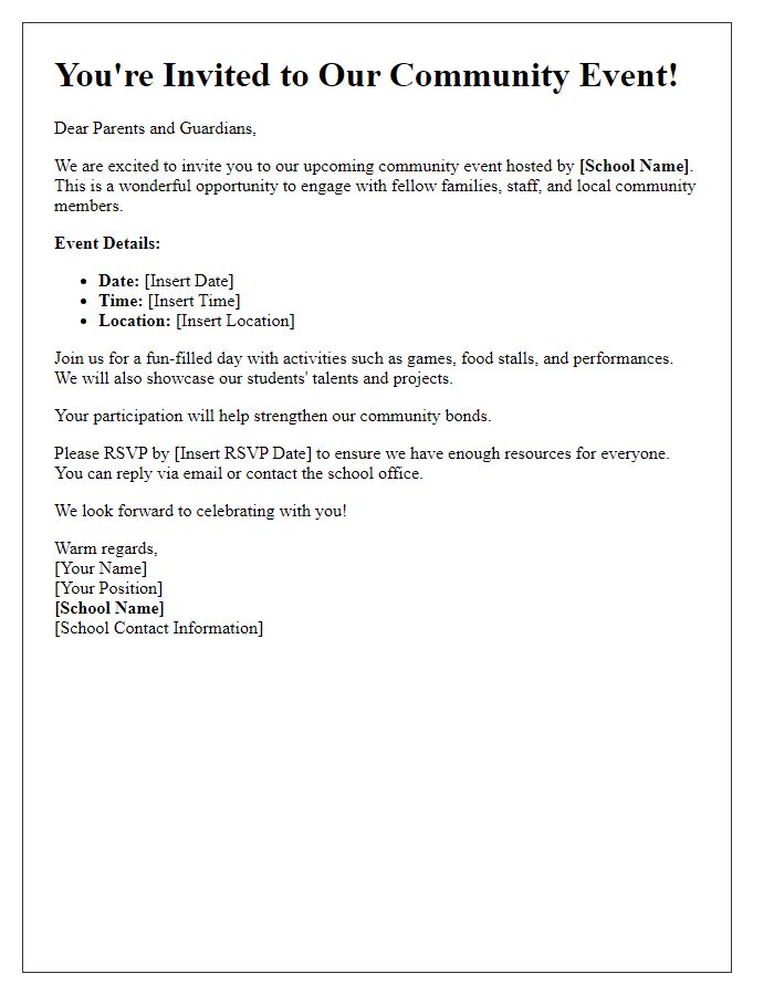 Letter template of community event invitation for schools