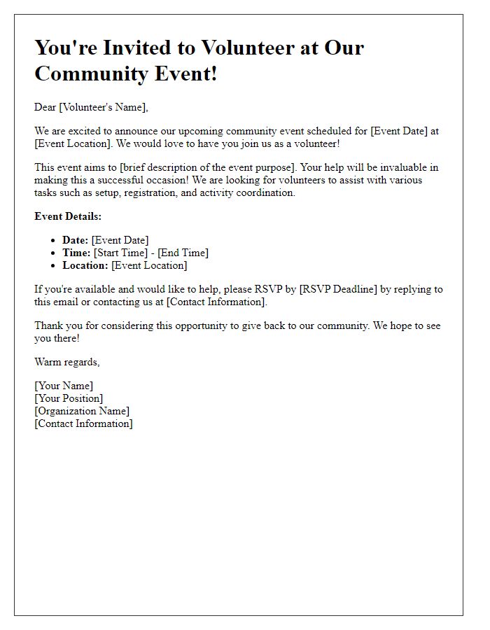 Letter template of community event invitation for volunteers