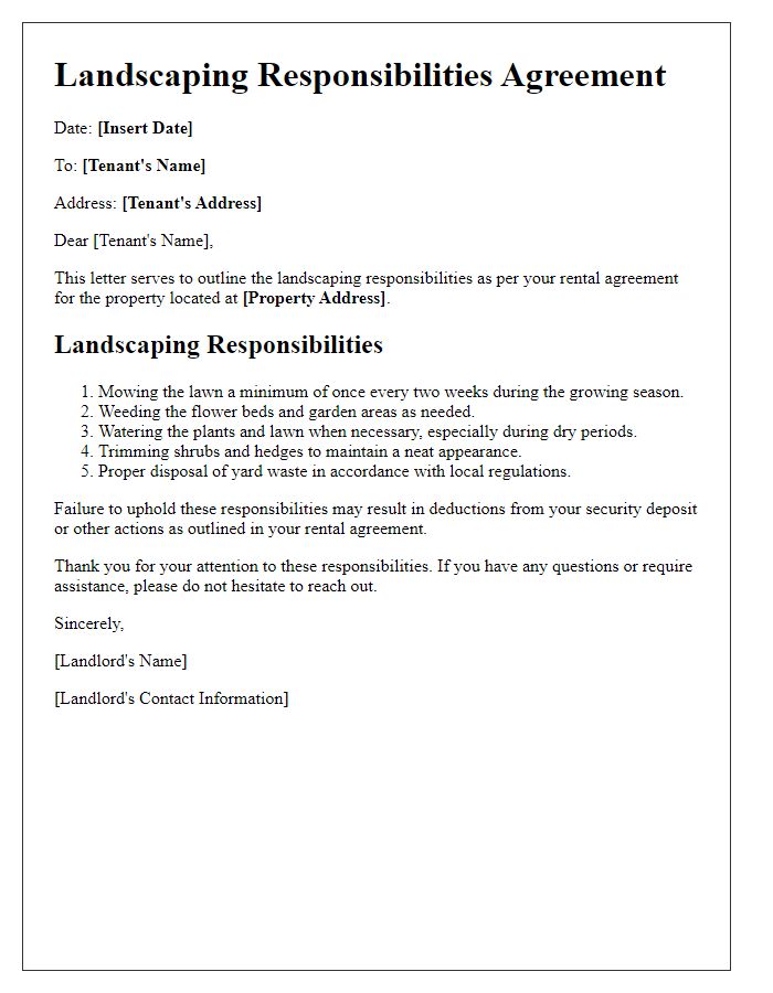 Letter template of landscaping responsibilities for rental agreements