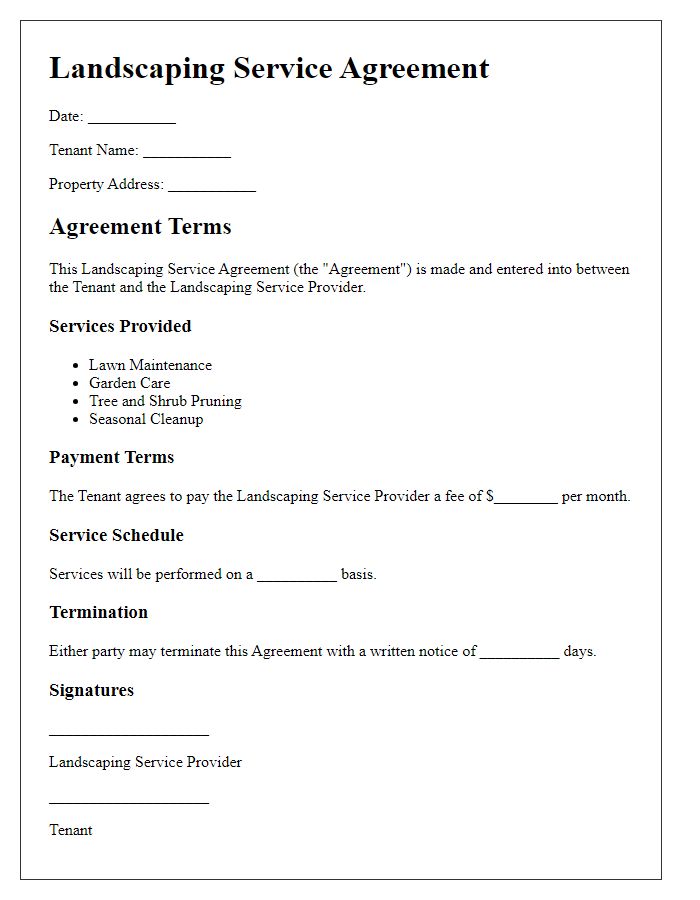 Letter template of landscaping service agreement for tenants