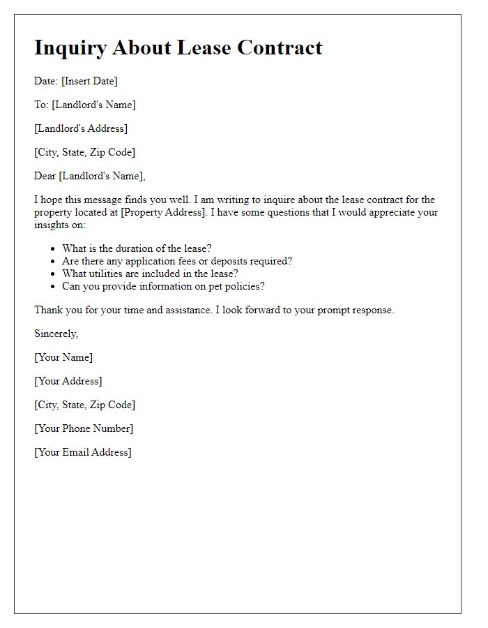Letter template of lease contract inquiry