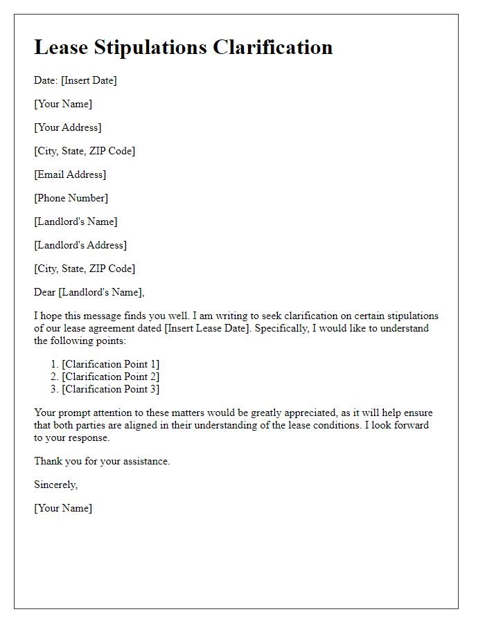 Letter template of lease stipulations clarification