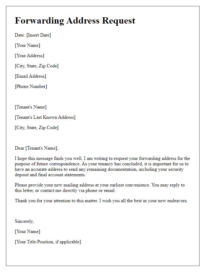 Letter template of forwarding address request for tenants