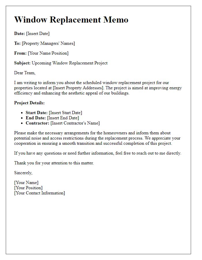 Letter template of window replacement memo for property managers