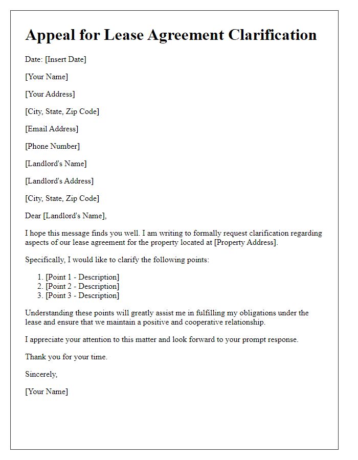 Letter template of appeal for lease agreement clarification