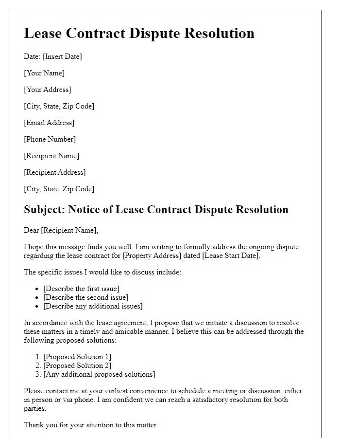 Letter template of lease contract dispute resolution