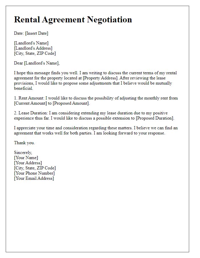 Letter template of rental agreement negotiation