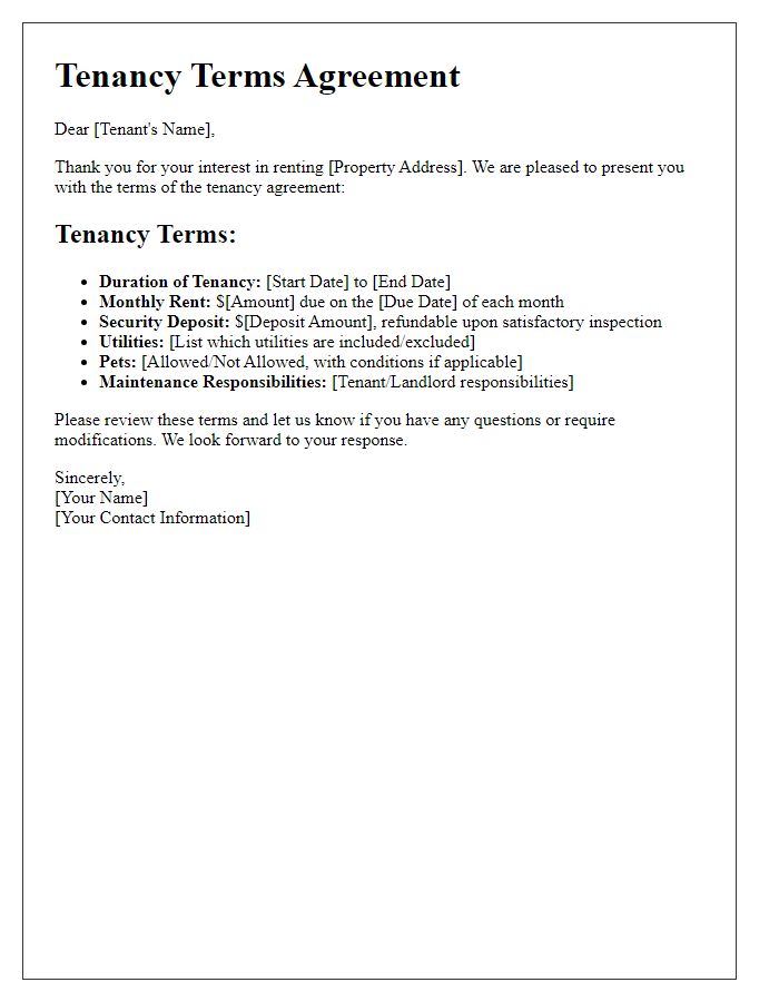 Letter template of tenancy terms dialogue