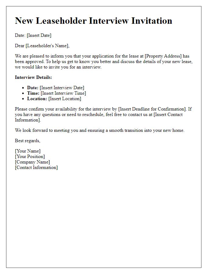 Letter template of new leaseholder interview