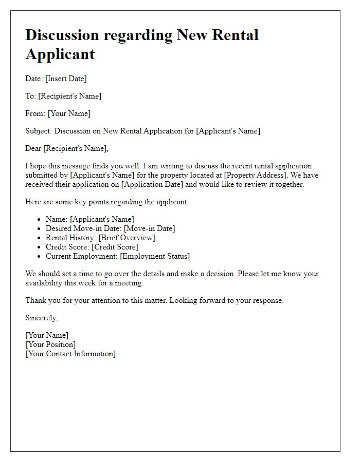 Letter template of new rental applicant discussion