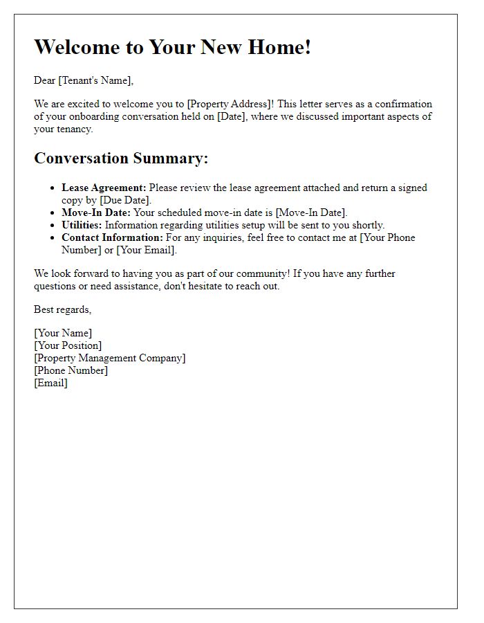 Letter template of tenant onboarding conversation