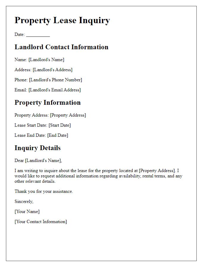 Letter template of landlord contact info for lease inquiries