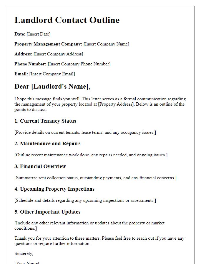 Letter template of landlord contact outline for property management