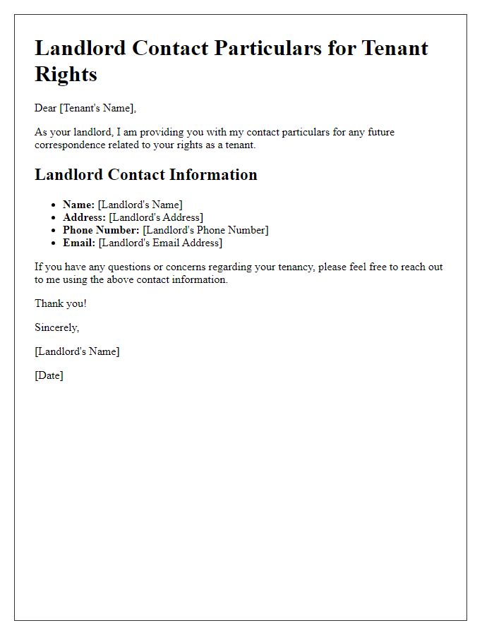 Letter template of landlord contact particulars for tenant rights