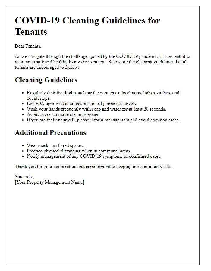 Letter template of tenant COVID-19 cleaning guidelines