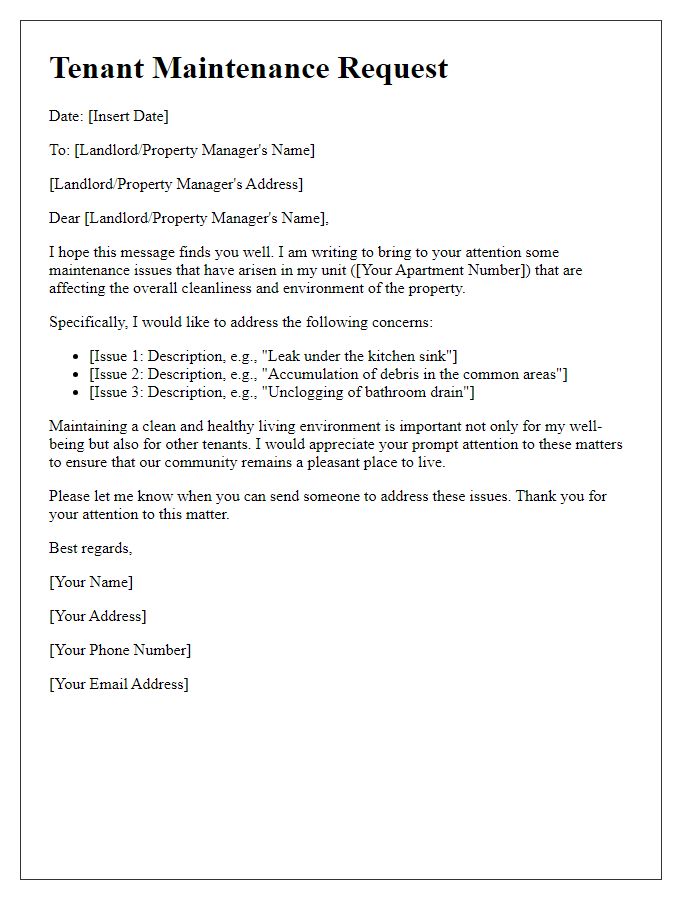 Letter template of tenant maintenance for a clean environment