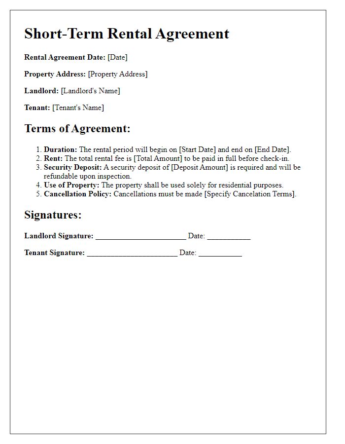 Letter template of short-term rental agreement translation