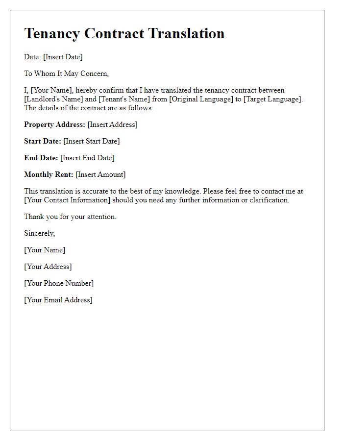 Letter template of tenancy contract translation