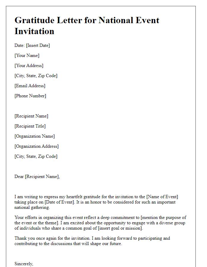 Letter template of gratitude for national event invitation