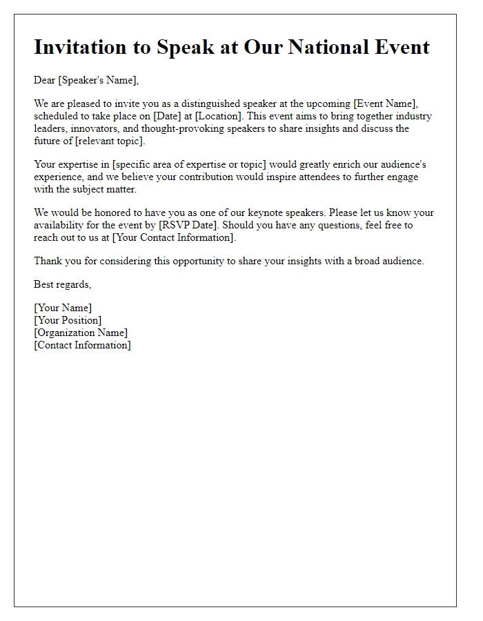 Letter template of invitation to speak at national event