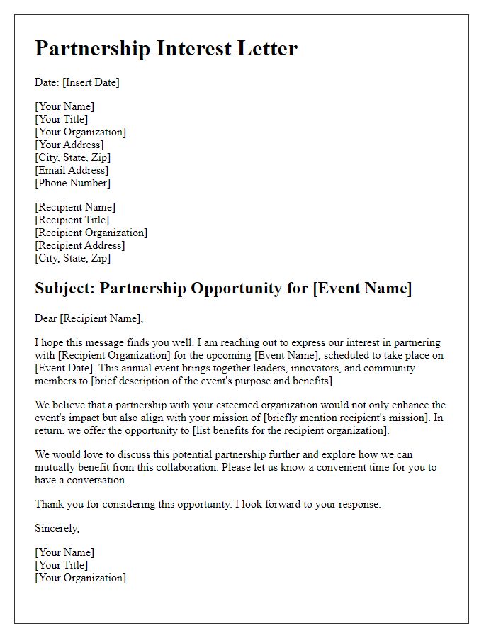 Letter template of partnership interest for national event