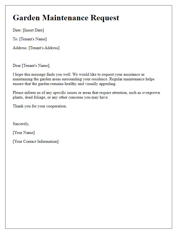 Letter template of garden maintenance request for tenants