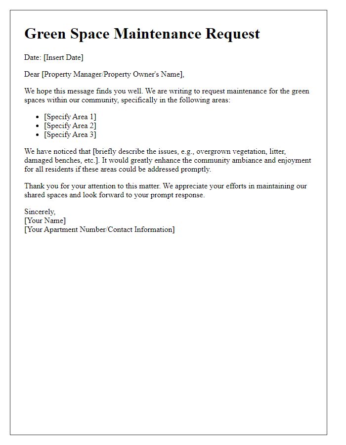 Letter template of green space maintenance request for tenants