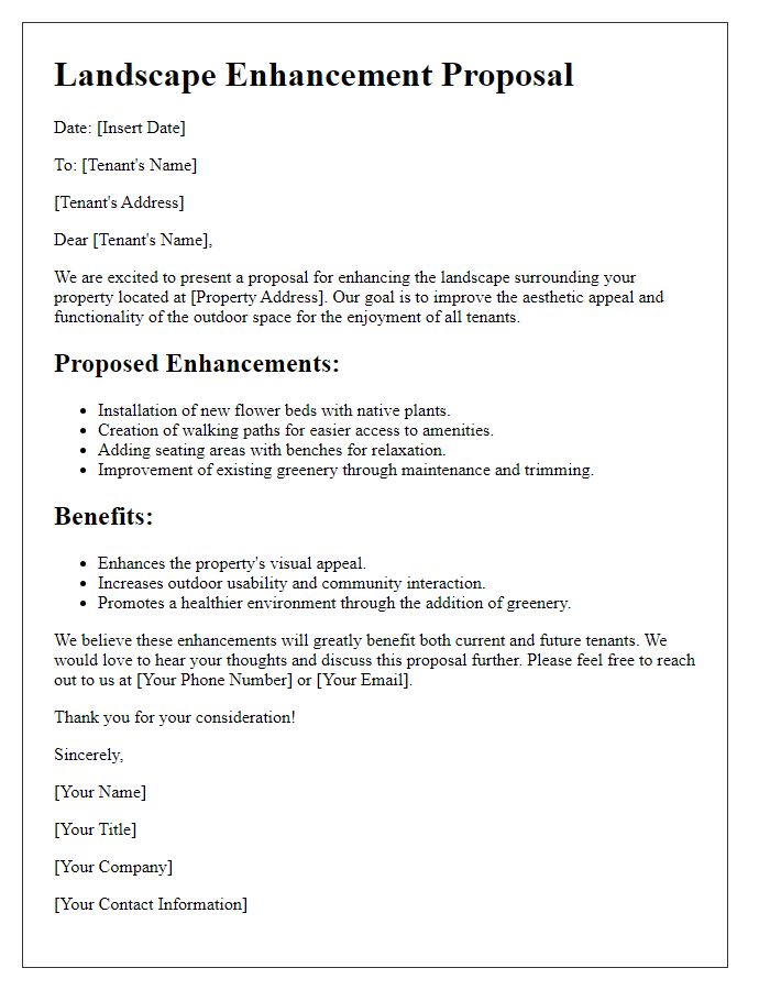 Letter template of landscape enhancement proposal for tenants