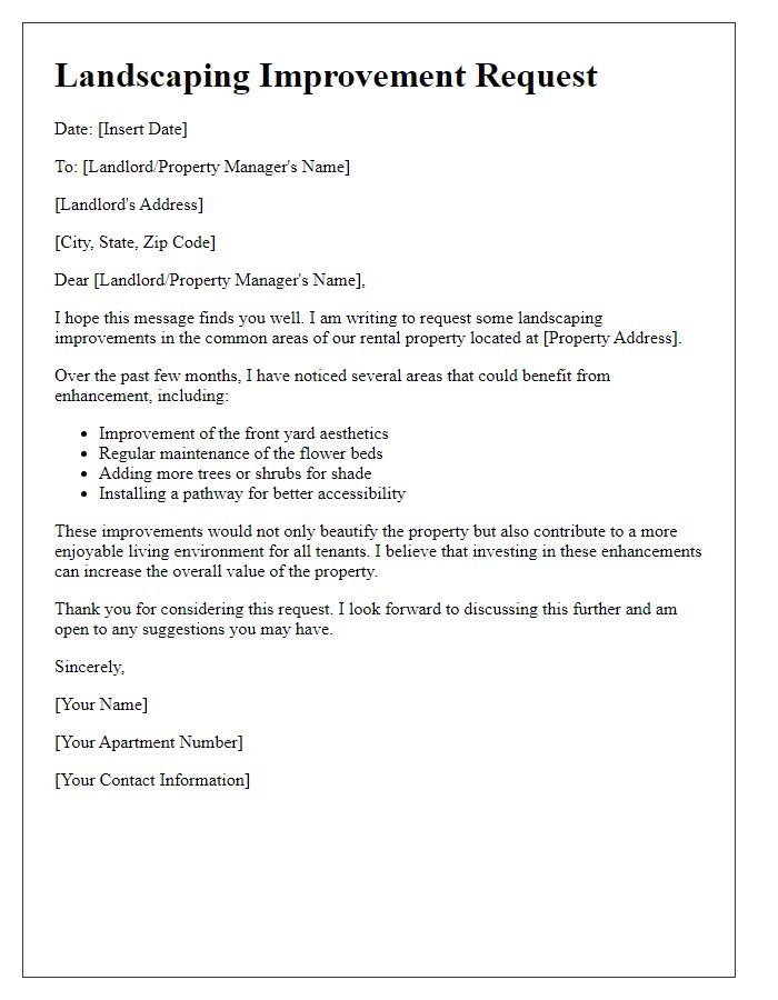 Letter template of landscaping improvement request for tenants
