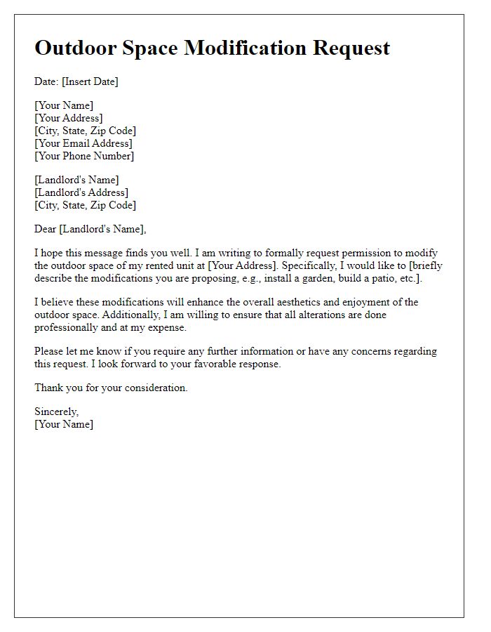 Letter template of outdoor space modification request for tenants