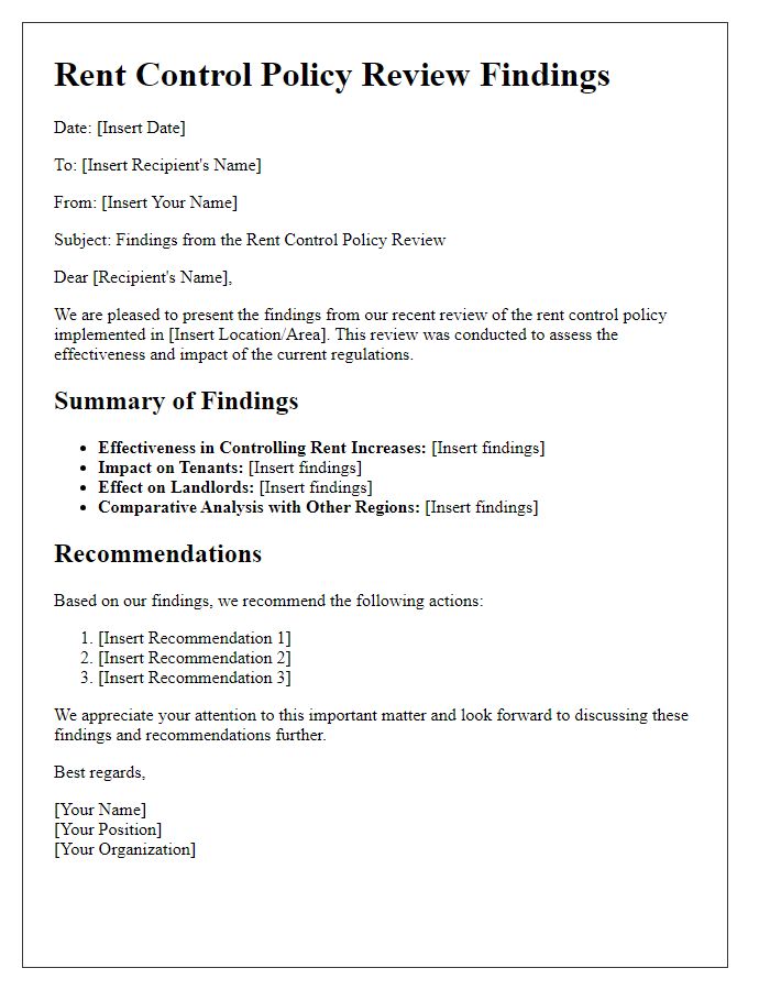 Letter template of rent control policy review findings