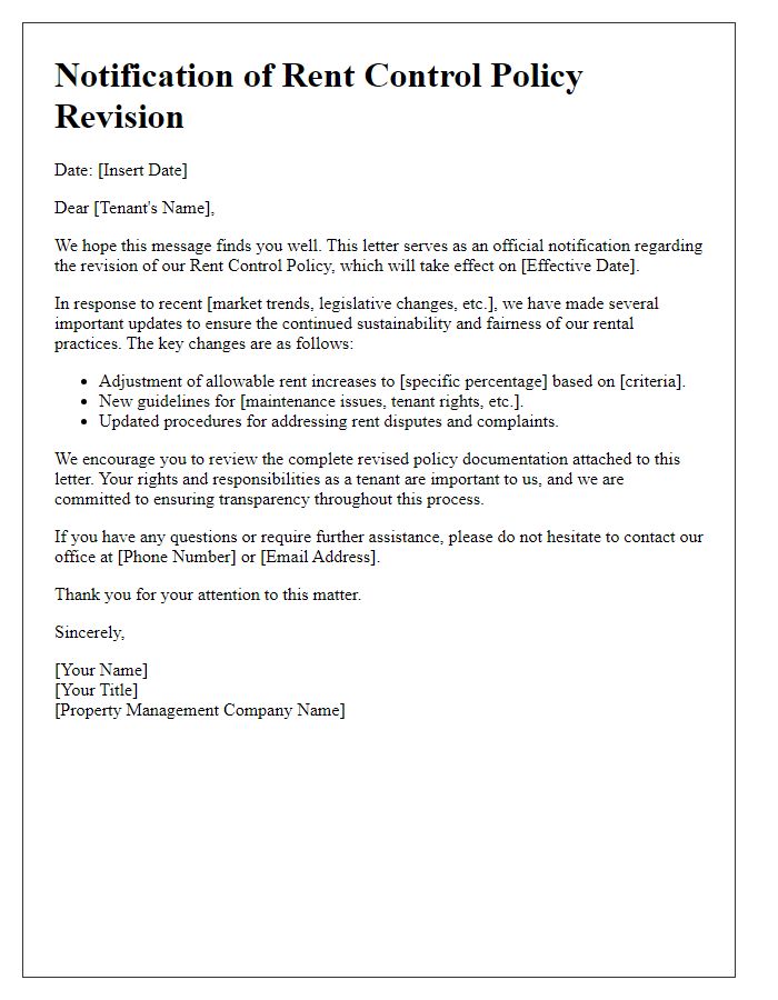 Letter template of rent control policy revision notification