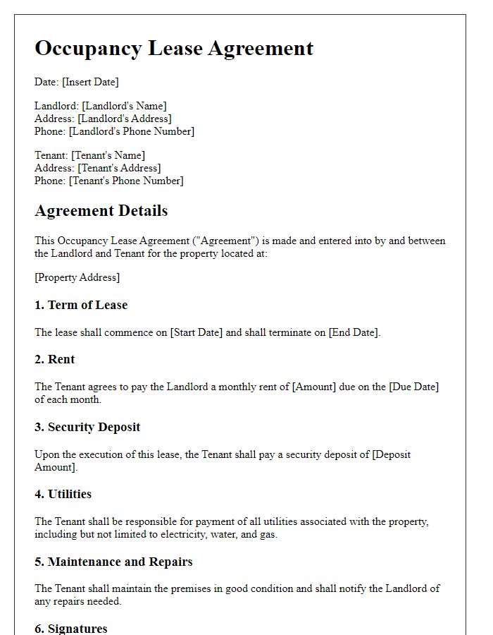 Letter template of occupancy lease agreement