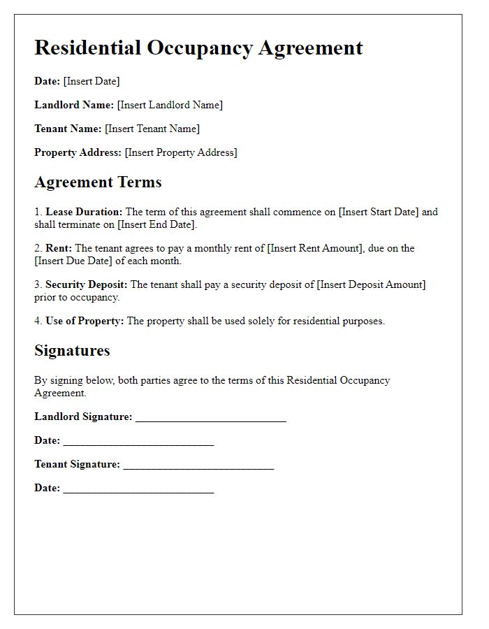 Letter template of residential occupancy agreement