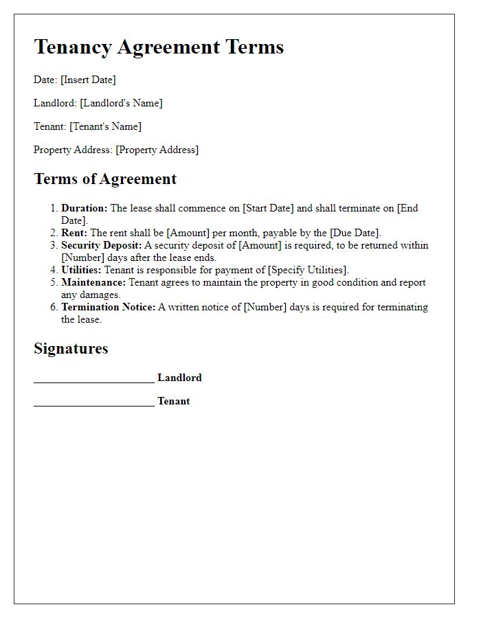 Letter template of tenancy agreement terms