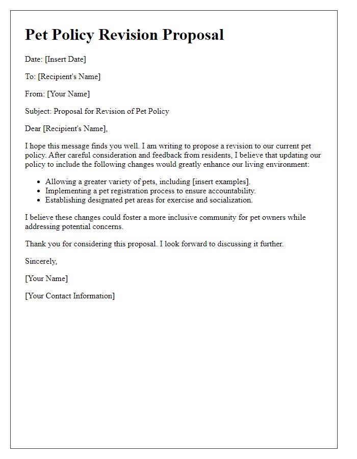 Letter template of pet policy revision proposal