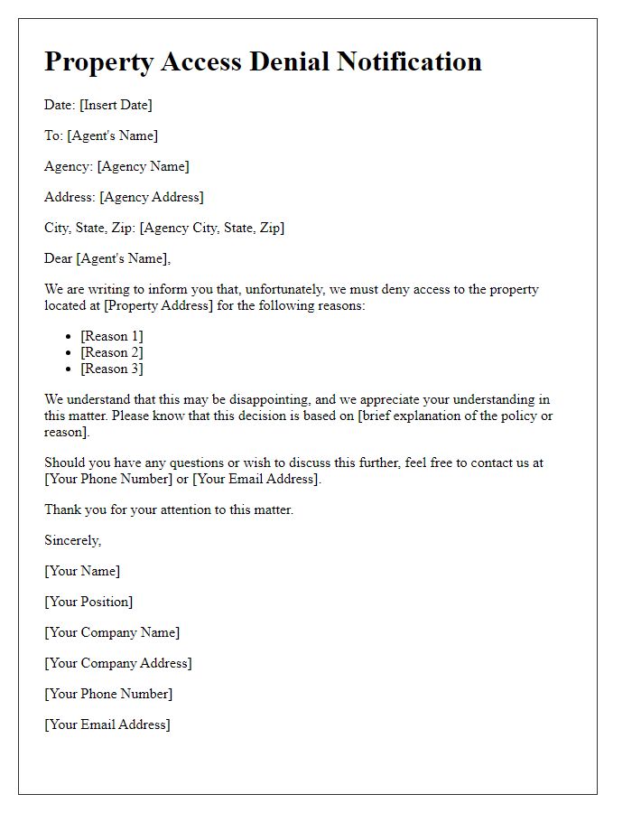 Letter template of property access denial for real estate agents.