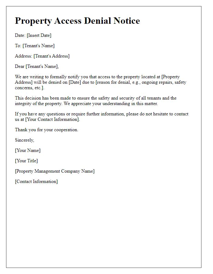 Letter template of property access denial for tenants.