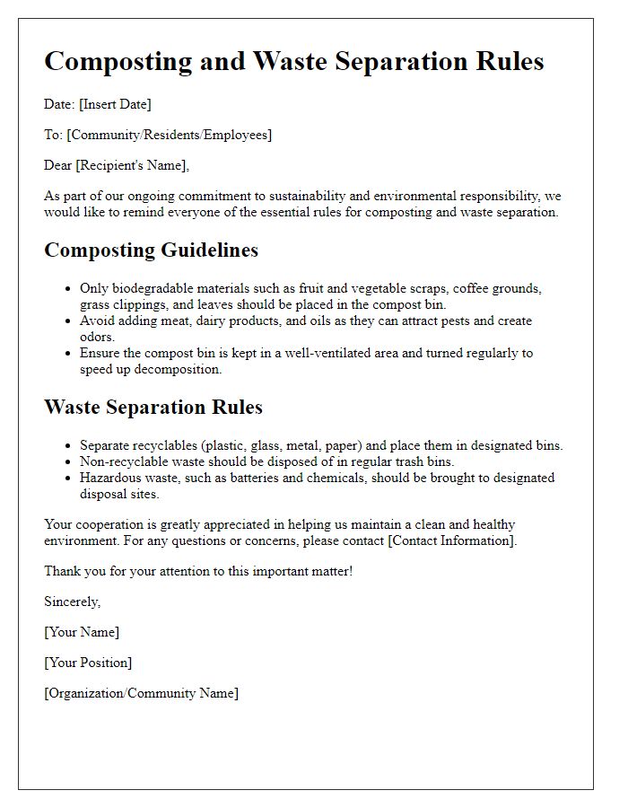 Letter template of composting and waste separation rules