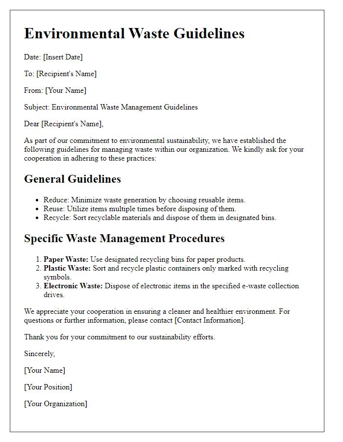 Letter template of environmental waste guidelines