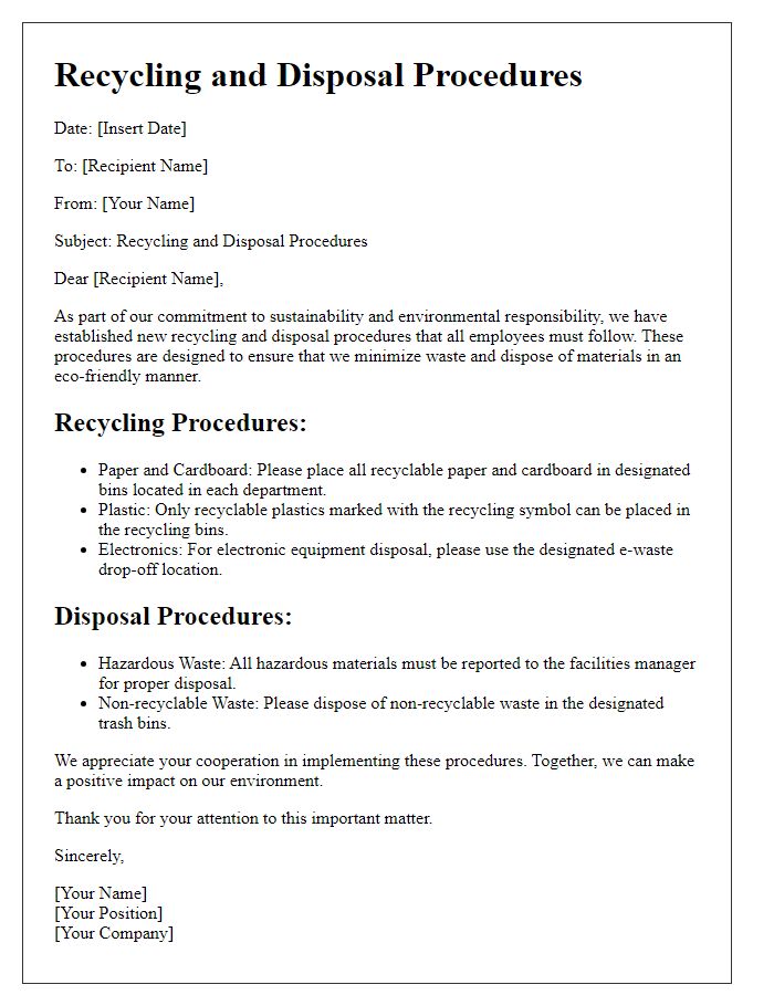 Letter template of recycling and disposal procedures