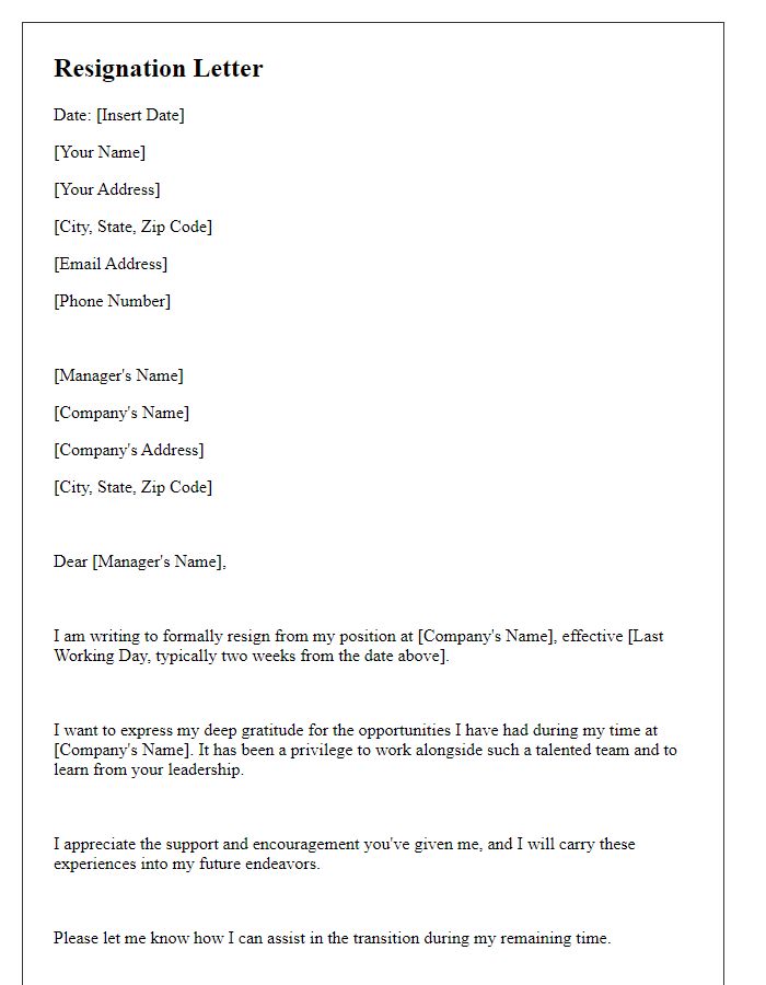 Letter template of resignation while expressing gratitude.