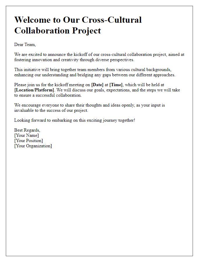 Letter template of cross-cultural collaboration kickoff