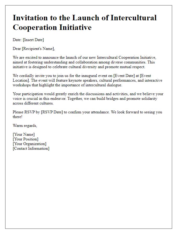 Letter template of intercultural cooperation launch