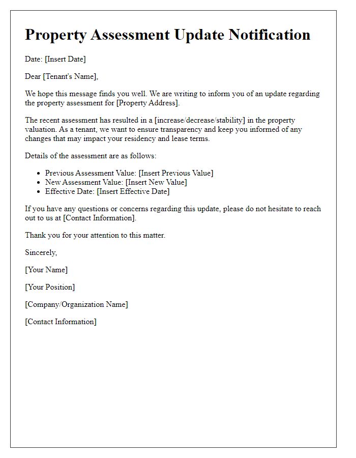 Letter template of property assessment update for tenants