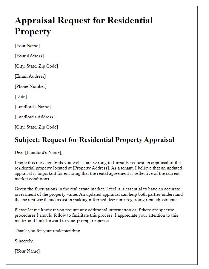 Letter template of residential property appraisal request for tenant