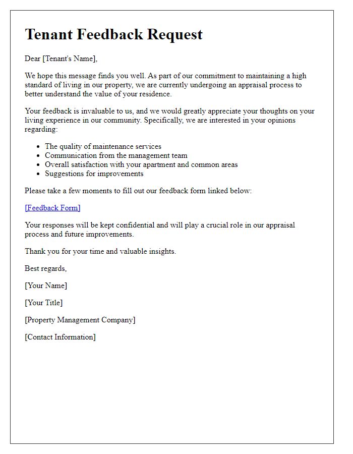 Letter template of tenant feedback solicitation on property appraisal process